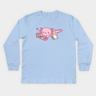 Cute Axolotl Relax Gamer Kids Long Sleeve T-Shirt